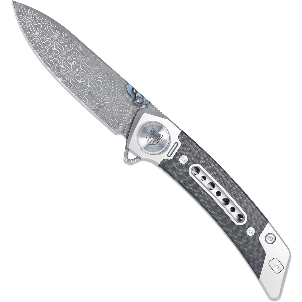CobraTec Emperor Carbon Damascuss Drop Point Knife Folding Blade Carbon Fiber