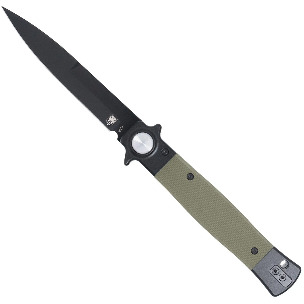 CobraTec Stiletto Button Lock G10 Knife Folding Blade OD Green/Black