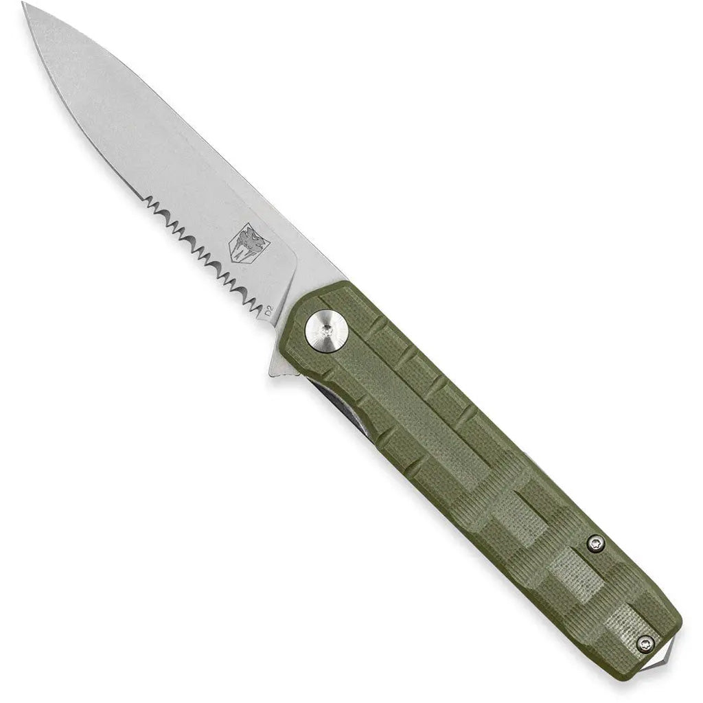 CobraTec Medium Kuzio Drop Serrated Folder Knife Folding Blade OD Green