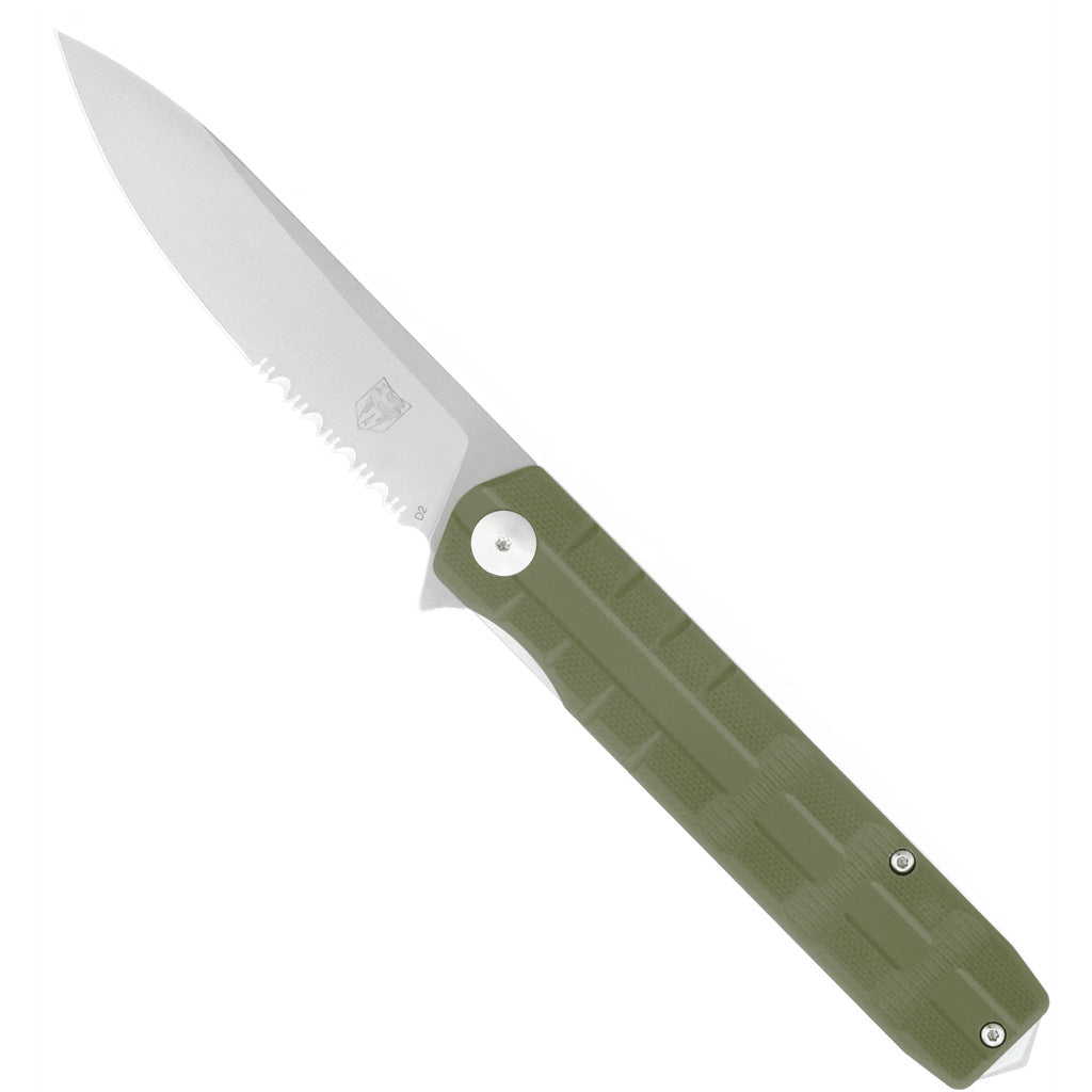 CobraTec Large Kuzio Drop Serrated Folder Knife Folding Blade OD Green