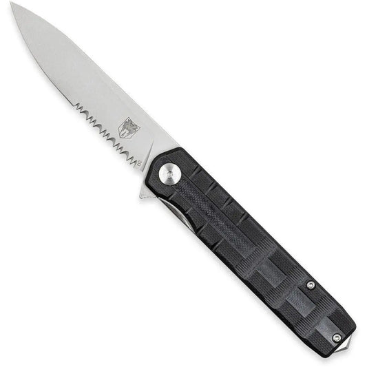 CobraTec Medium Kuzio Drop Serrated Folder Knife Folding Blade Black