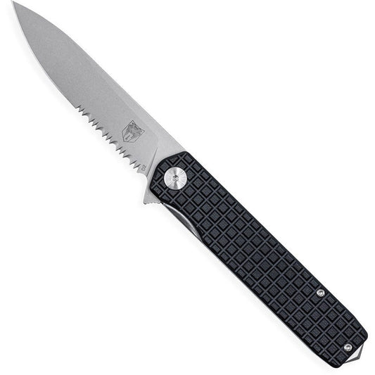CobraTec Large Cayden Drop Serrated Knife Folding Blade Black