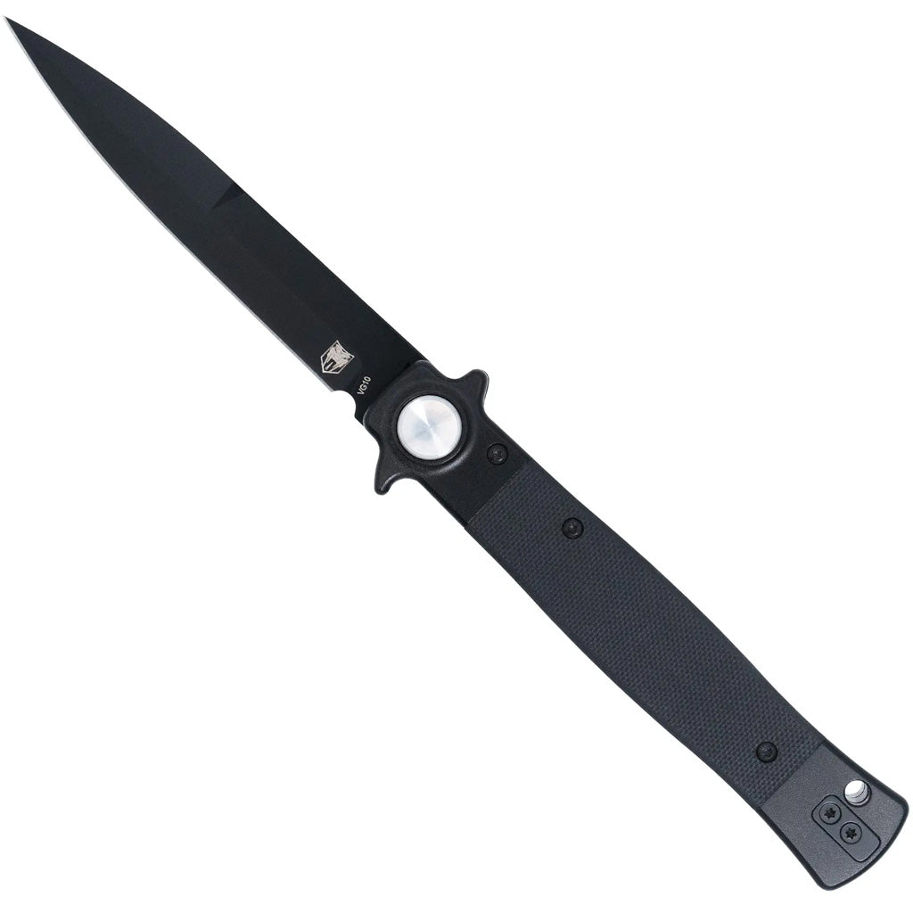 CobraTec Stiletto Button Lock G10 Knife Folding Blade Black/Black