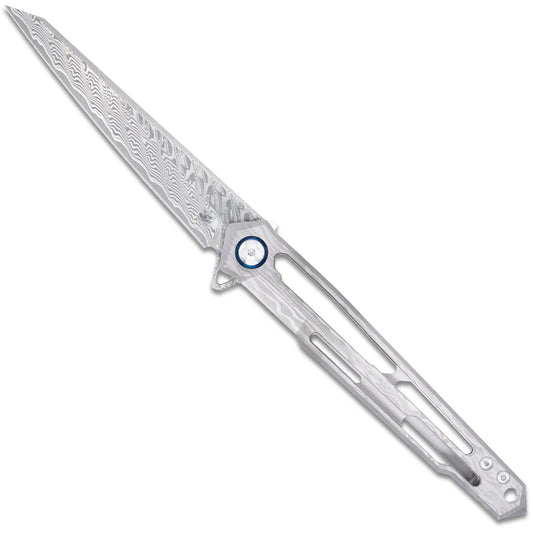 CobraTec Ghost Frame Lock Damascus Knife Folding Blade Silver