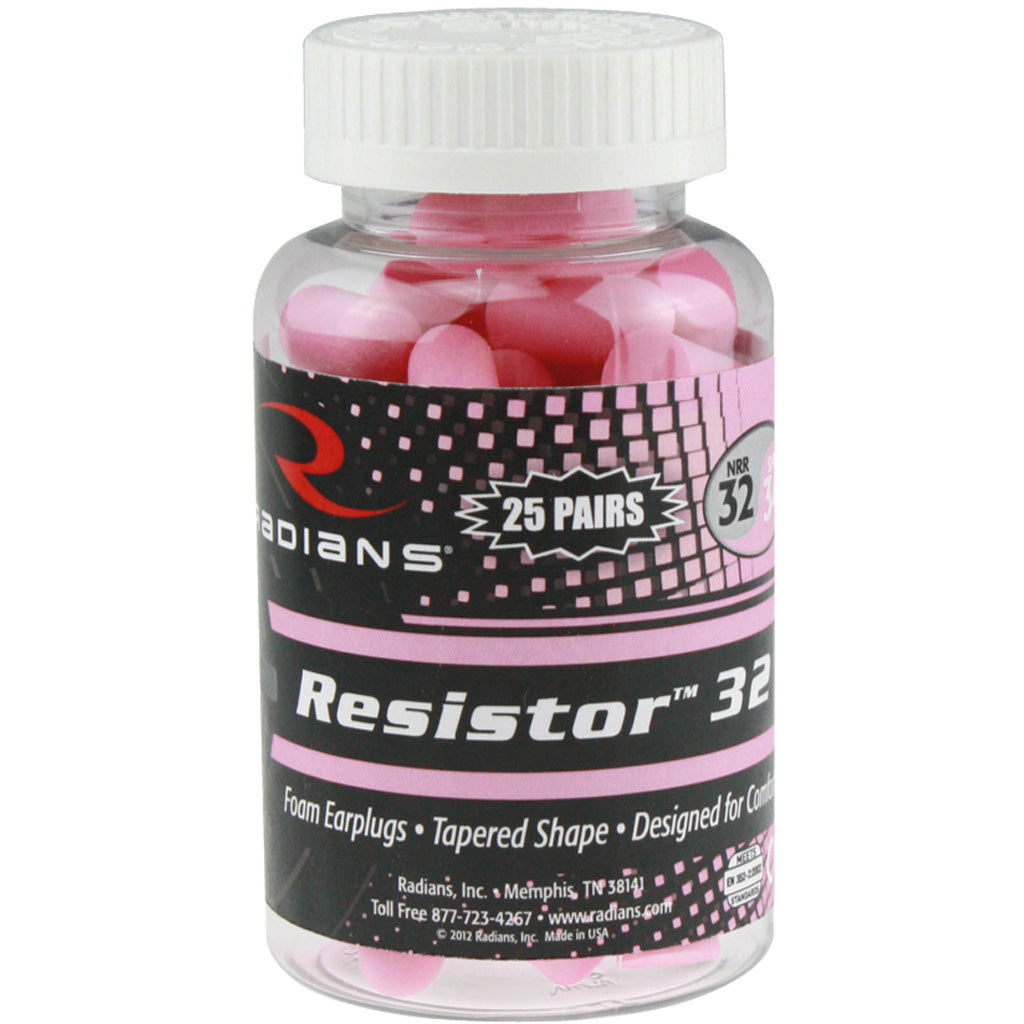 Radians Resistor 32 Foam Ear Plugs Uncorded Pink 25 Pr. Jar