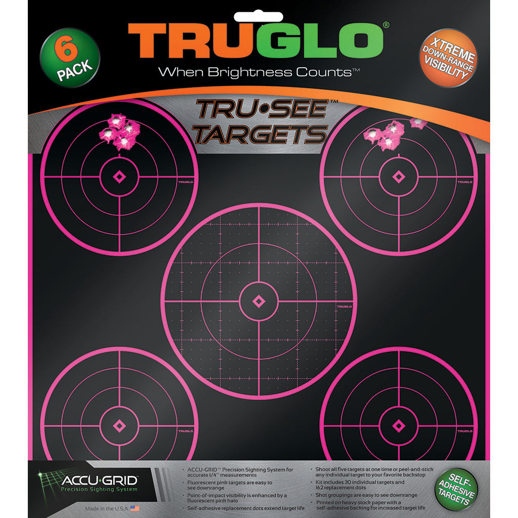 Truglo Trusee Splatter 5-bullseye Target Pink 12x12 6 Pk.