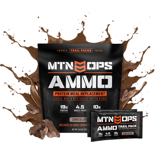 Mtn Ops Ammo Whey Protein Meal Replacement Chocolate Trail Pack 20 Ct.