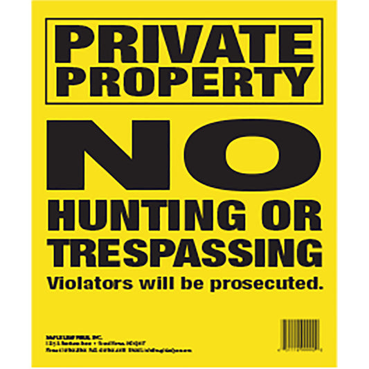 Maple Leaf No Trespassing Sign Yellow 10 X 12 In. Vertical 25 Pk.